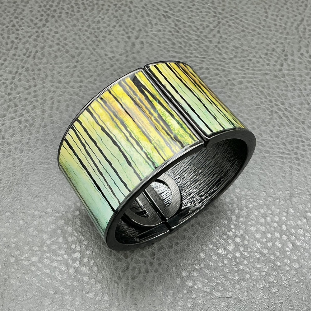 Lia Sophia Bracelet Wide Green Striped Stretch Bangle Jewelry Womens 7 Inch